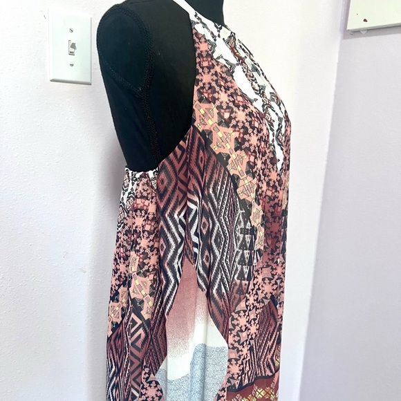 Bar III Red Orange/ brown bohemian Halter Sheath Maxi Dress large - Picture 5 of 11